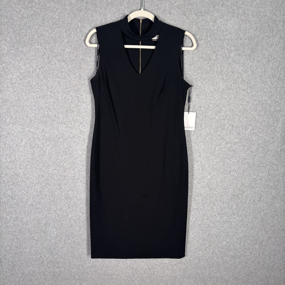 Calvin Klein Dress‎ 4 Crepe Stretch Choker Gold Zipper Secretary Career Church